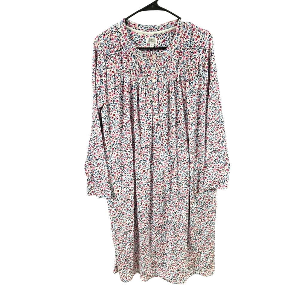 Aria Collection Womens Floral Long Sleeve Nightgown Pink Blue Ditsy Print Size M